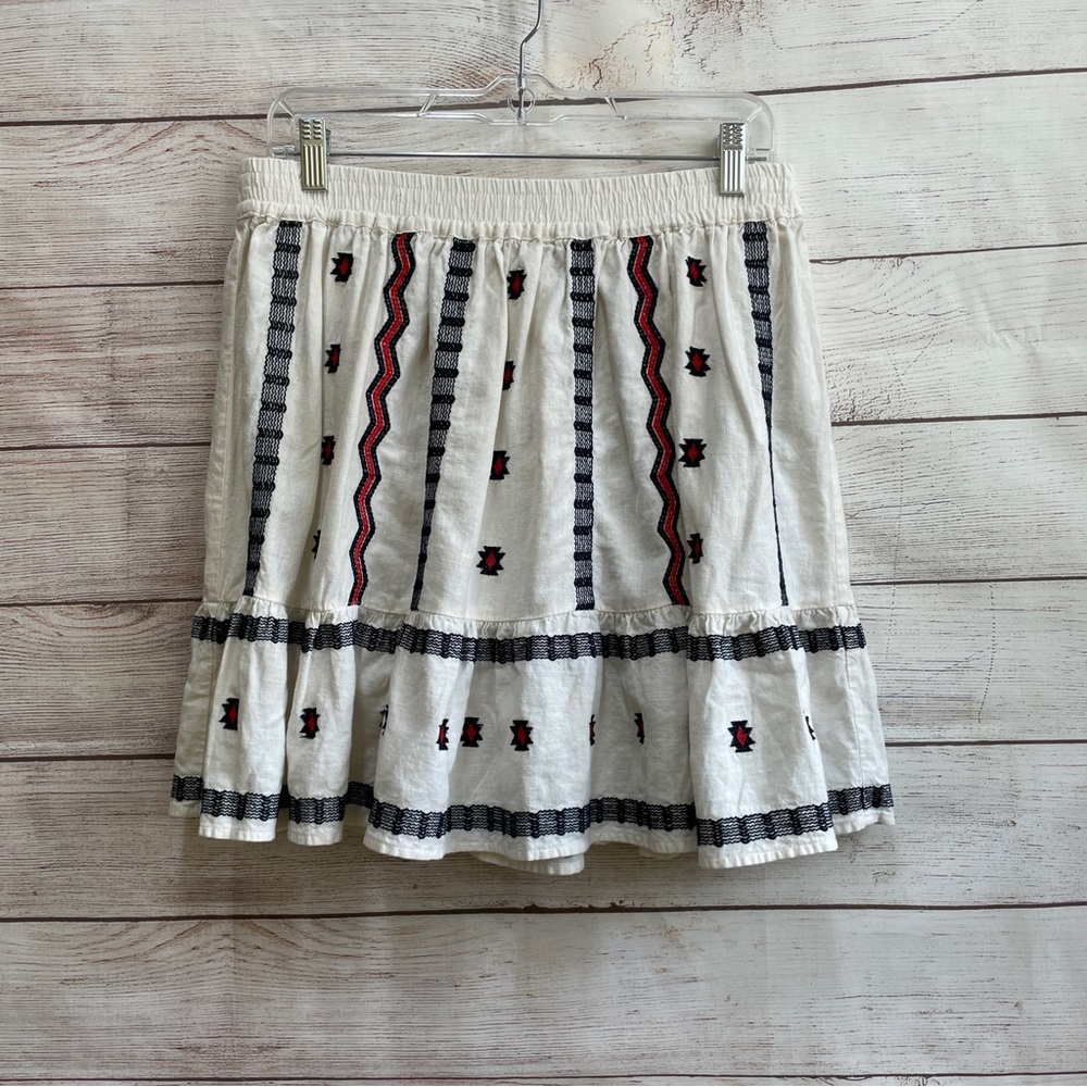 LOFT TRIBAL‎ EMBROIDERED LINEN BLEND SKIRT IN CREAM